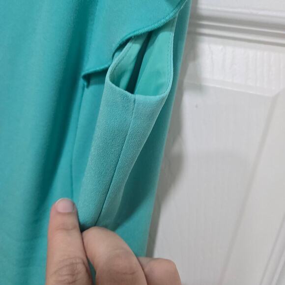 Ann Taylor dress womens size 8 blue green flutter sleeve church career sheath - Picture 8 of 9